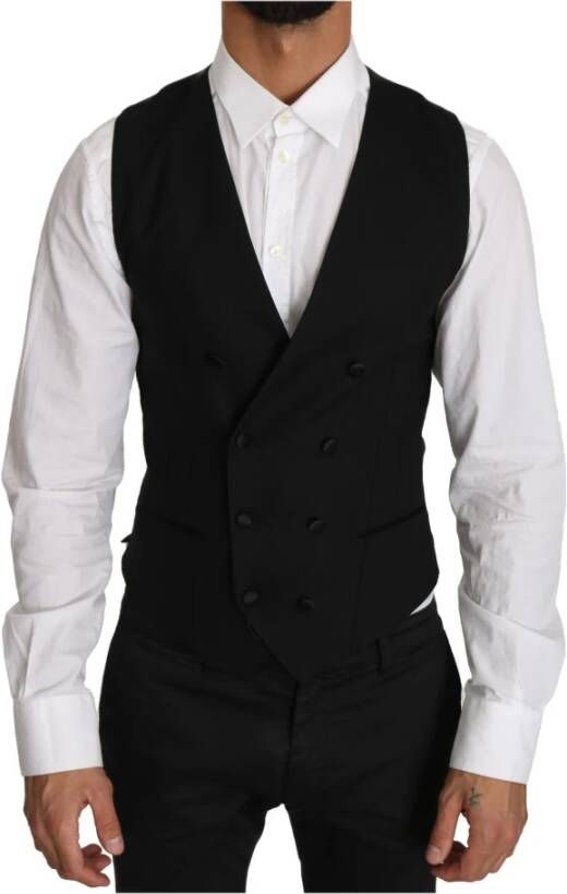 Dolce & Gabbana Gray Wool Double Breasted Waistcoat Vest Grijs Heren