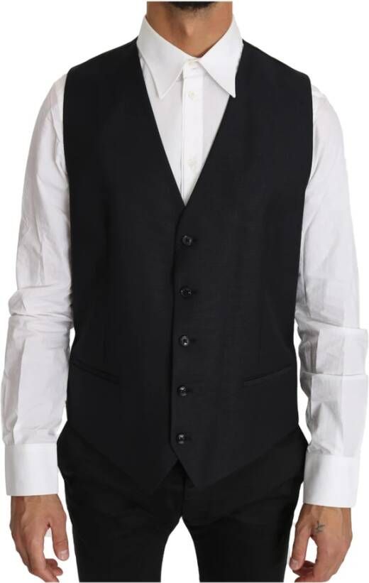 Dolce & Gabbana Zwarte Formele Wollen Vest Authentiek Italiaans Ontwerp Black Heren
