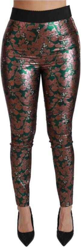 Dolce & Gabbana Green Bronze Leaf Tights Skinny Pants Groen Dames