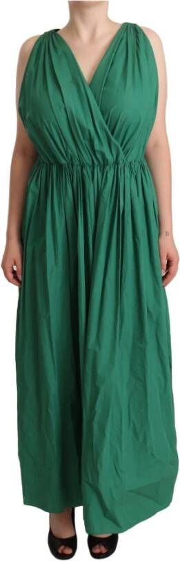 Dolce & Gabbana Groene Katoenen Mouwloze Vhals Maxi Jurk Green Dames