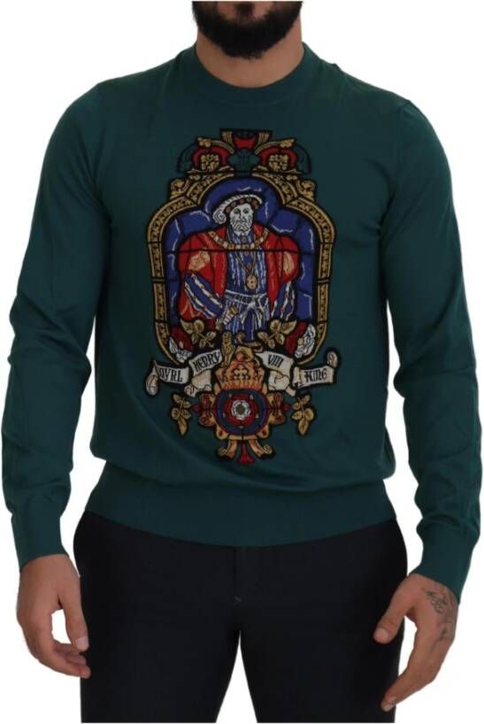 Dolce & Gabbana Groene Henry Viii Crewneck Pullover Sweater Green Heren