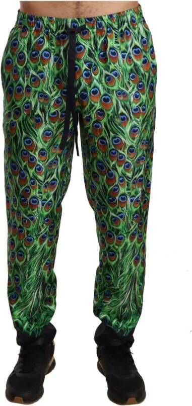 Dolce & Gabbana Green Peacock Print Skinny Trouser Pants Groen Heren