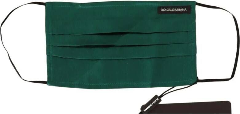 Dolce & Gabbana Green Silk Pleated Elastic Ear Strap Face Mask Groen Dames