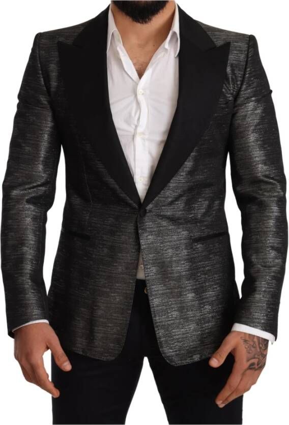 Dolce & Gabbana Grijze metalen slanke blazer Grijs Heren