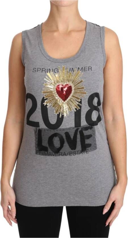 Dolce & Gabbana Grijze tanktop kristallen lovertjes hart t-shirt Grijs Dames