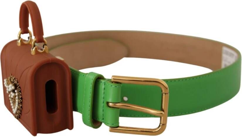 Dolce & Gabbana Groene Leren Devotion Heart Micro Bag Hoofdtelefoon Riem Green Dames