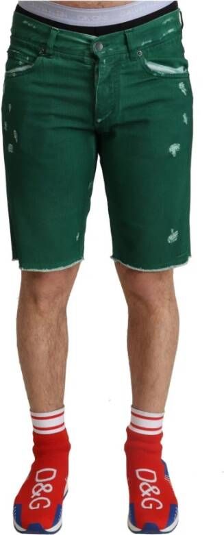 Dolce & Gabbana Groene Versleten Katoenen Heren Denim Bermuda Shorts Green Heren