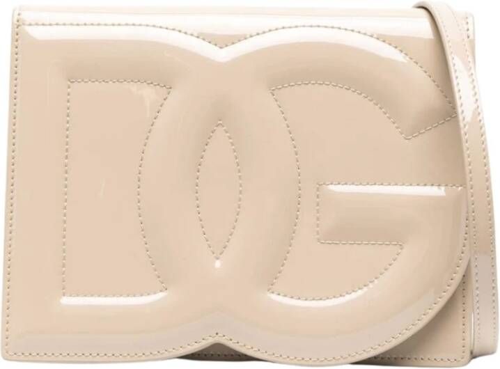 Dolce & Gabbana Blush Beige DG Logo Leren Crossbody Tas Beige Dames