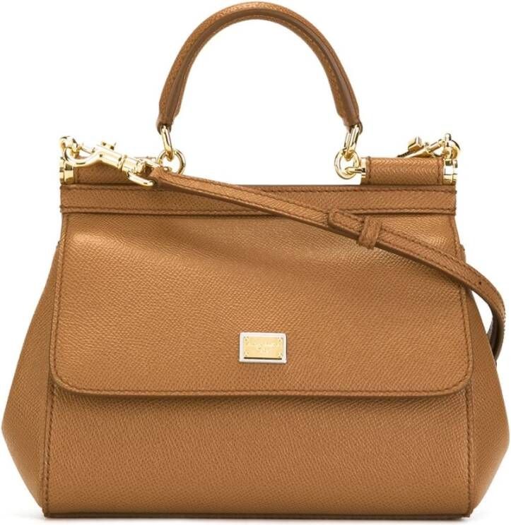 Dolce&Gabbana Satchels Sicily Mini Bag Calf Leather in bruin