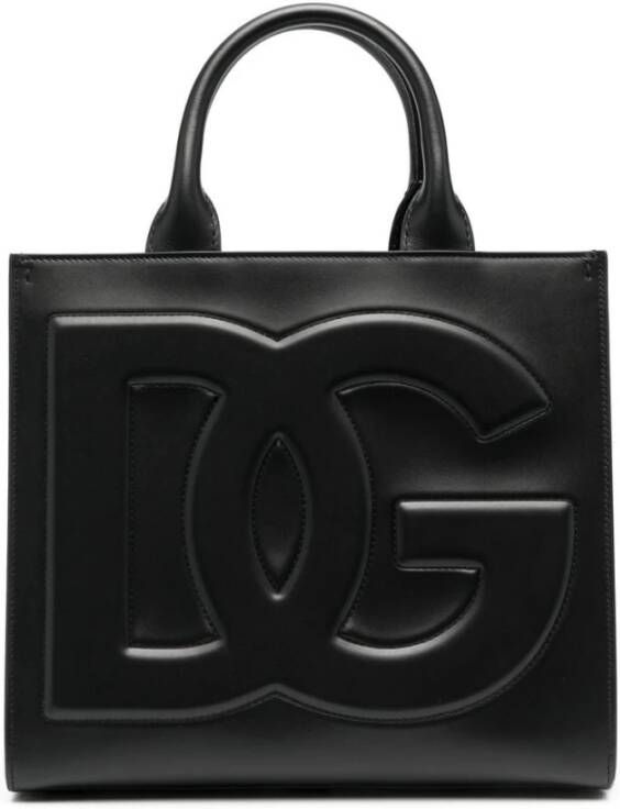 Dolce & Gabbana Leren Tote Tas met DG Logo Zwart Dames