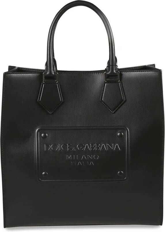 Dolce & Gabbana Zwarte Leren Shoppingtas met 3D Tonaal Logo Black