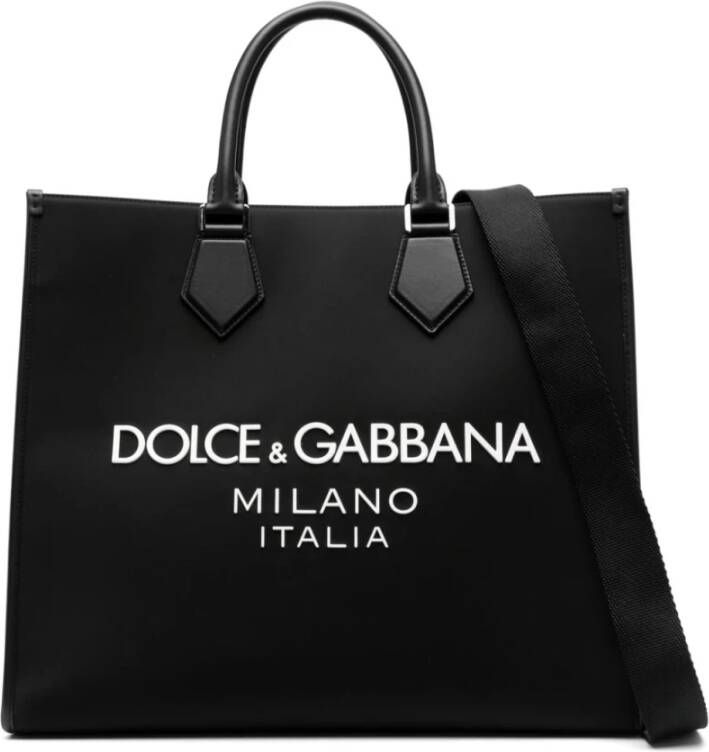 Dolce & Gabbana Logo-Ingelegde Tote Tas Zwart Black Heren