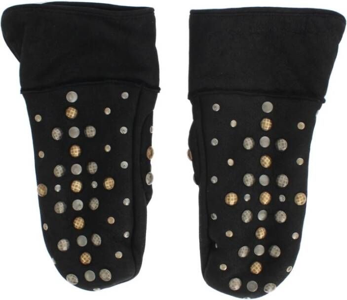Dolce & Gabbana Luxe Grijze Wol Studded Handschoenen Black Unisex