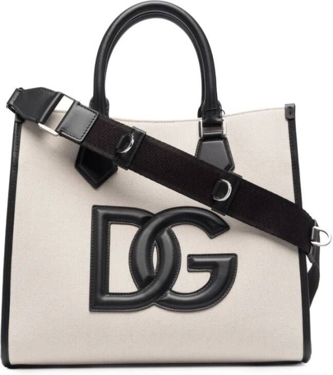 Dolce & Gabbana Canvas Shopper met Calfskin Nappa Details Beige Dames