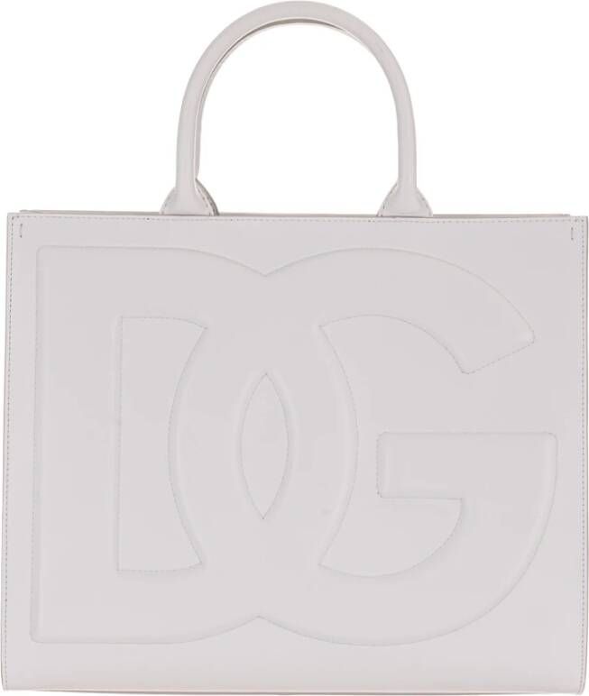 Dolce & Gabbana Tote Bags Witte Leren DG Daily Shopper White Dames