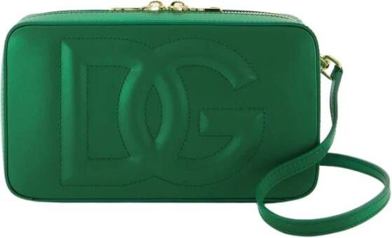Dolce & Gabbana Leather shoulder bag with logo Groen Dames
