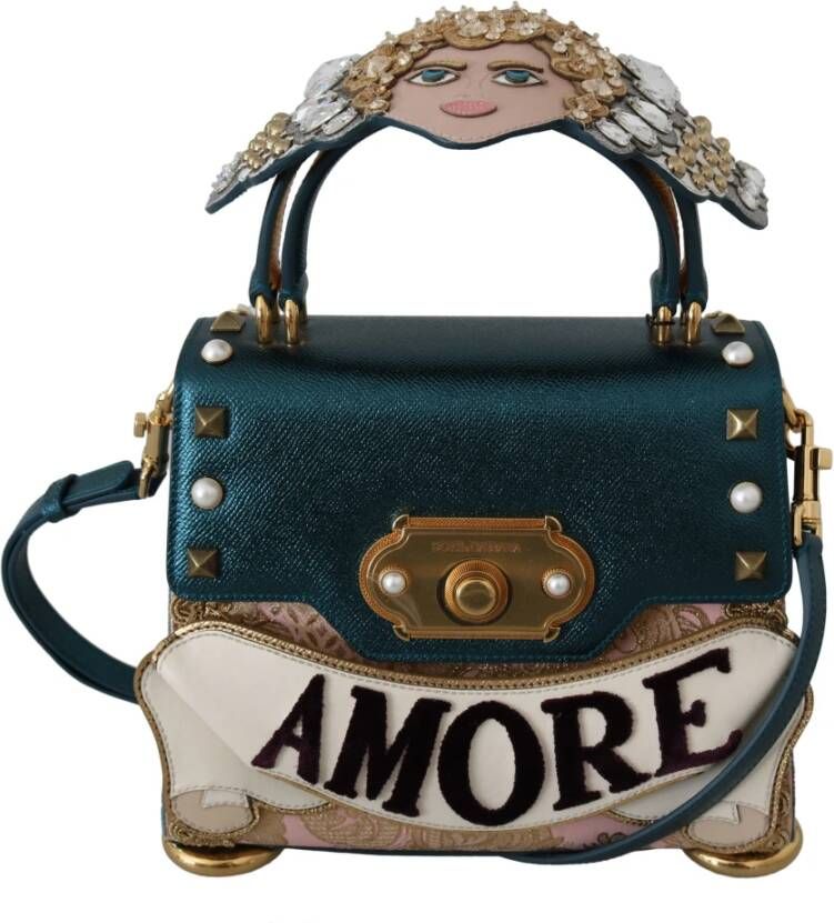 Dolce & Gabbana Blauwe Leren Angel Amore Crossbody Tas Black Dames