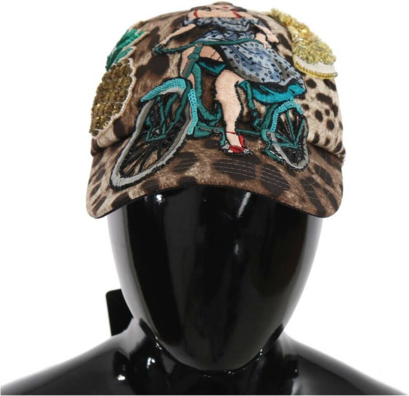 Dolce & Gabbana Baseballpet met pailletten en luipaardprint Bruin Dames