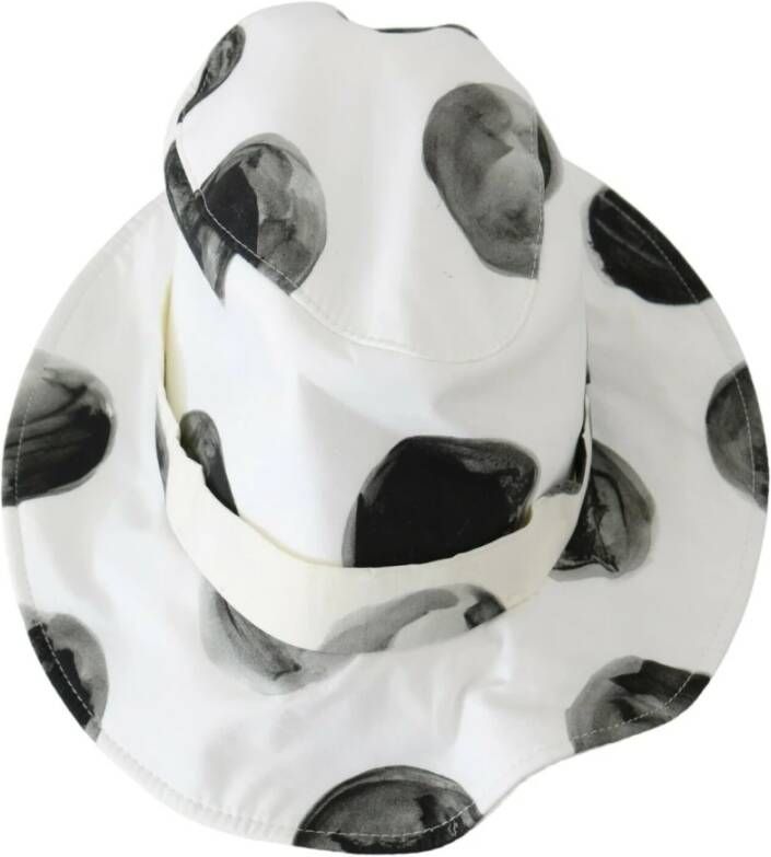Dolce & Gabbana Logo Bucket Hat Wit met Zwart Polka Dot White Dames