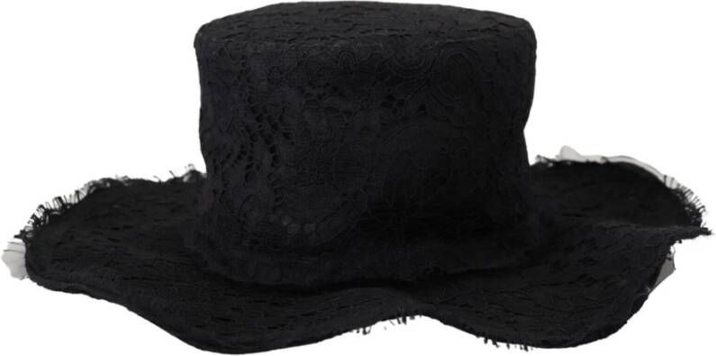 Dolce & Gabbana Zwarte bloemen kanten brede rand top hoed Black Dames