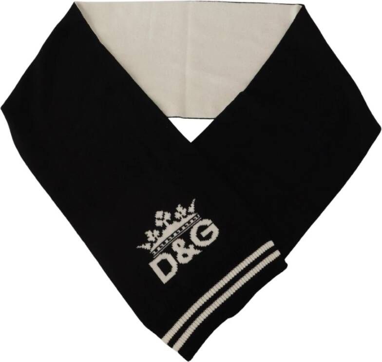 Dolce & Gabbana Zwart Wit Katoenen DG Bedrukte Kasjmier Shawl Sjaal Black Dames