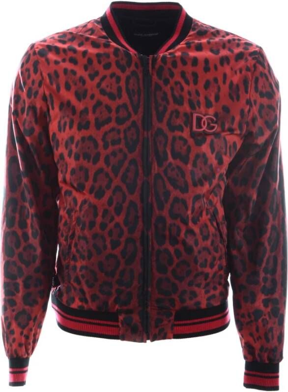 Dolce & Gabbana Rode Luipaardprint Bomberjack Multicolor Heren