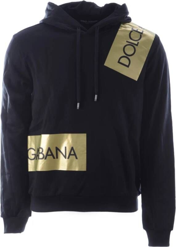 Dolce & Gabbana Zwarte Gouden-Logo Pullover Hoodie Black Heren