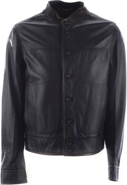 Dolce & Gabbana Heren Leren Jas Stijlvol Model Blauw Heren