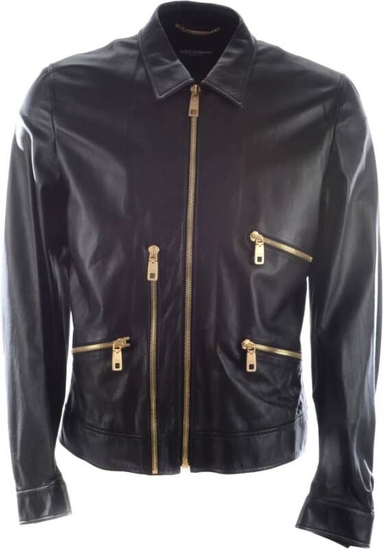 Dolce & Gabbana Heren Leren Jas Stijlvol Model Zwart Heren