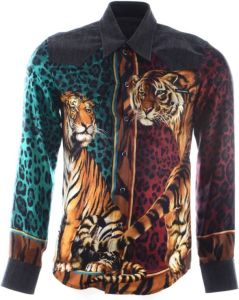 Dolce & Gabbana Heren Tigers Denim Overhemd Grijs Heren
