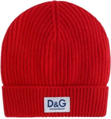 Dolce & Gabbana Rode Ribgebreide Hoeden met Logo Ontwerp Red Heren
