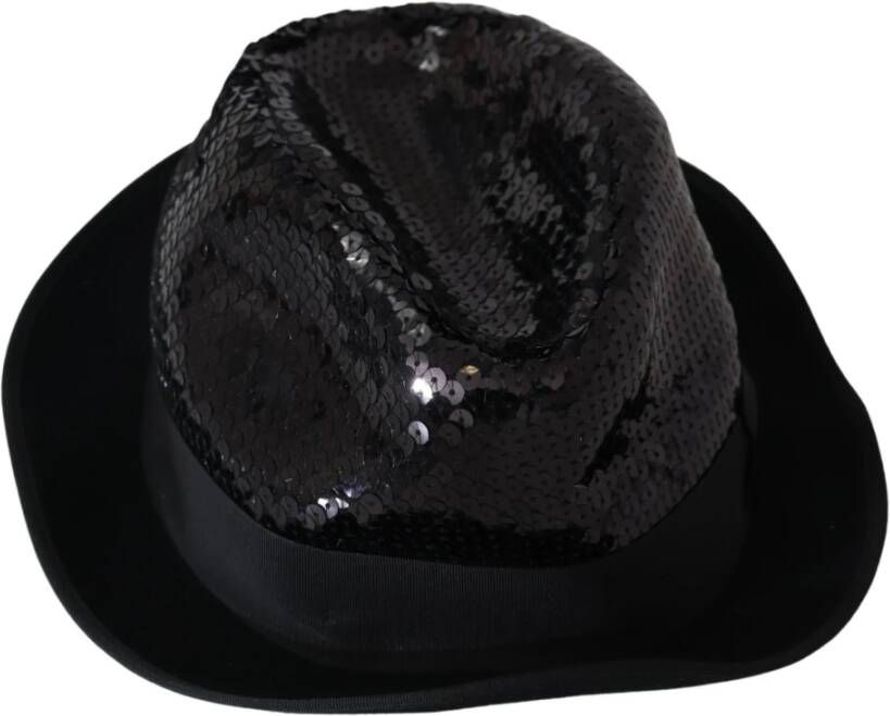 Dolce & Gabbana Zwarte Sequin Fedora Hoed Black Heren