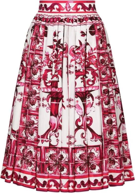 Dolce & Gabbana Hoge taille katoenen rok met Maiolica-print Roze Dames