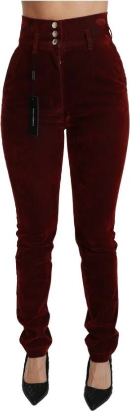 Dolce & Gabbana Red Velvet Skinny Trouser Cotton Stretch Pants Rood Dames