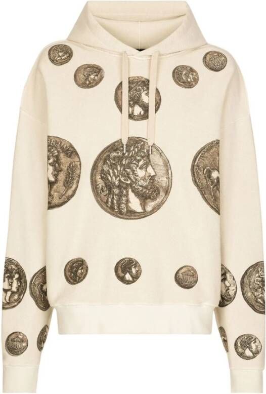 Dolce & Gabbana Coin Print Inside-Out Hoodie Roma Collectie Beige Heren