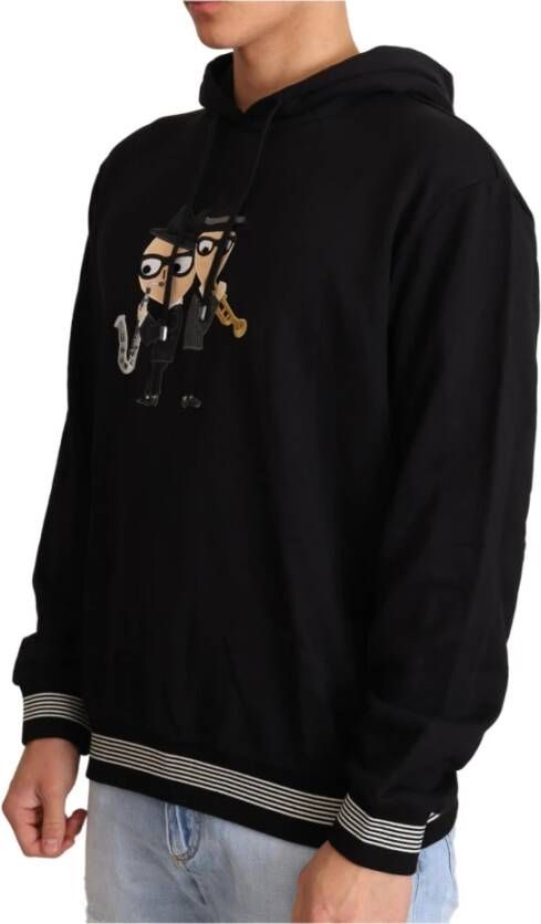 Dolce & Gabbana Black Cotton Hooded #dgfamily Sweater Zwart Heren