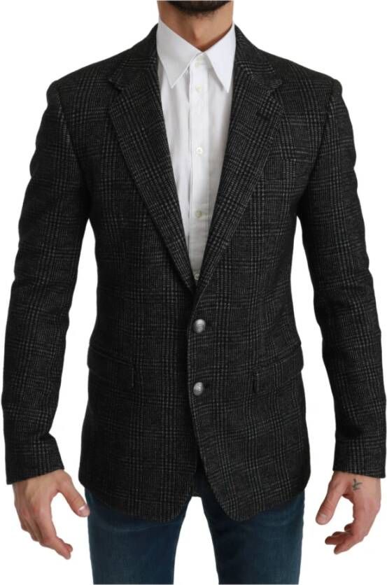 Dolce & Gabbana Gray Plaid Check Slim Fit Jacket Blazerjas Grijs Heren