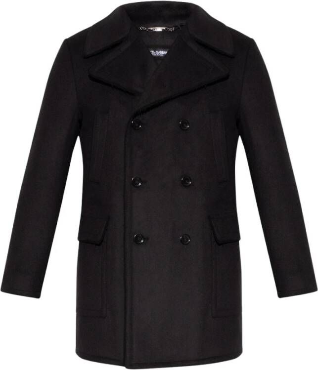 Dolce & Gabbana Zwarte Dubbelrijige Wollen Jas Black Heren