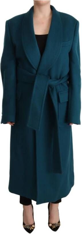 Dolce & Gabbana Blauw Groen Wol Trenchcoat Jas Blue Dames