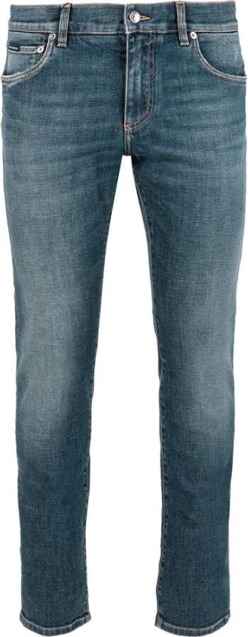 Dolce & Gabbana Slim-Fit Gewassen Denim Jeans met Contraststiksels Blue Heren