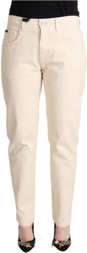 Dolce & Gabbana Witte Mid Waisted Skinny Denim Jeans met Logo Plaque White Dames