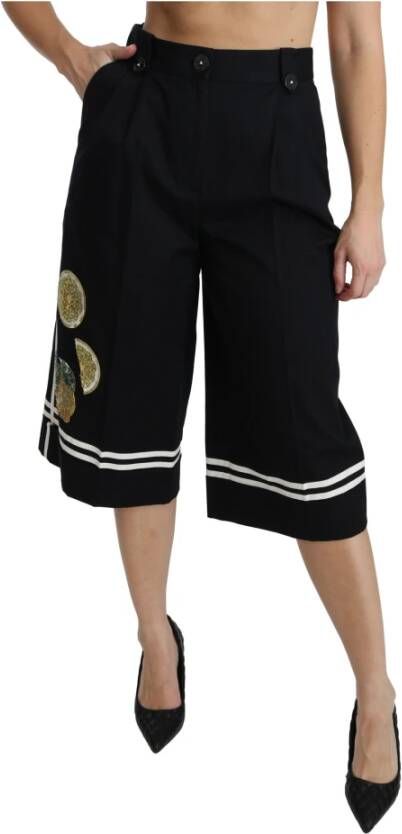 Dolce & Gabbana Zwarte broek met citroenversieringen en hoge taille Black Dames