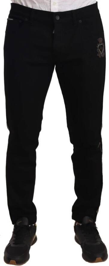 Dolce & Gabbana Heren Zwarte Loose-Fit Jeans met Heraldiek Borduurwerk Black Heren