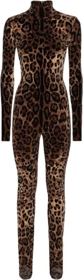 Dolce & Gabbana Kim Leopard-Jacquard Jumpsuit Brown Dames