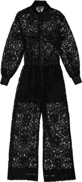 Dolce & Gabbana Zwarte Kanten Jumpsuit met Satijnen Afwerking Black Dames
