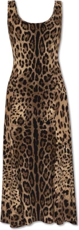 Dolce & Gabbana Leopard-print Square Neck Midi Jurk Multicolor Dames