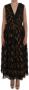 Dolce & Gabbana Black Silk Brown Fringes A-Line Dress Zwart Dames - Thumbnail 1