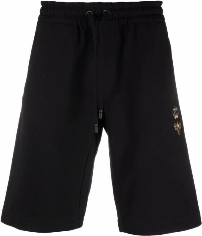 Dolce & Gabbana Zwarte Kroon Bijenborduurwerk Shorts Black Heren