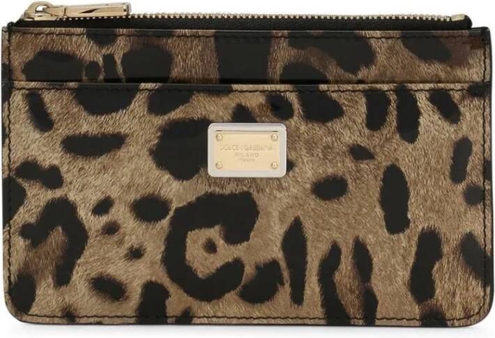 Dolce & Gabbana Clutch Tas met luipaardprint kaartsleuven en ritssluiting Brown Dames