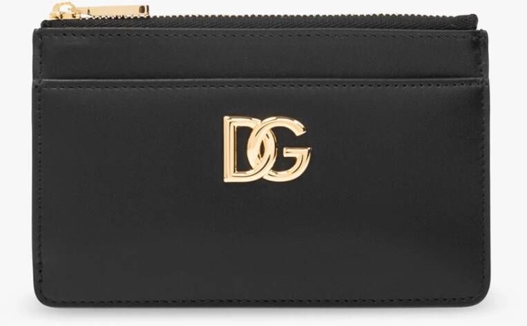Dolce & Gabbana Zwarte Leren Portemonnee met Gouden Logo Black Dames